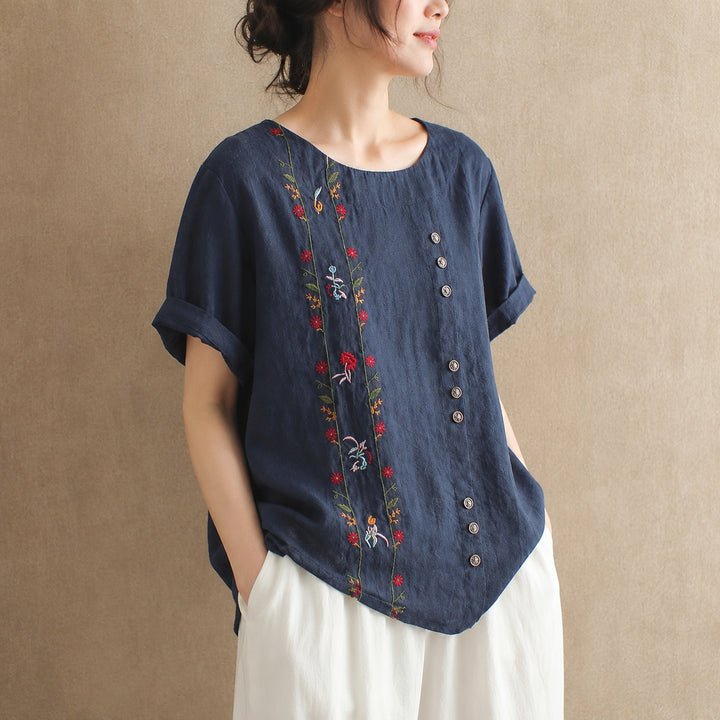 Ricamo Floral-Embroidered Linen Blouse — ce_pivot_side_02