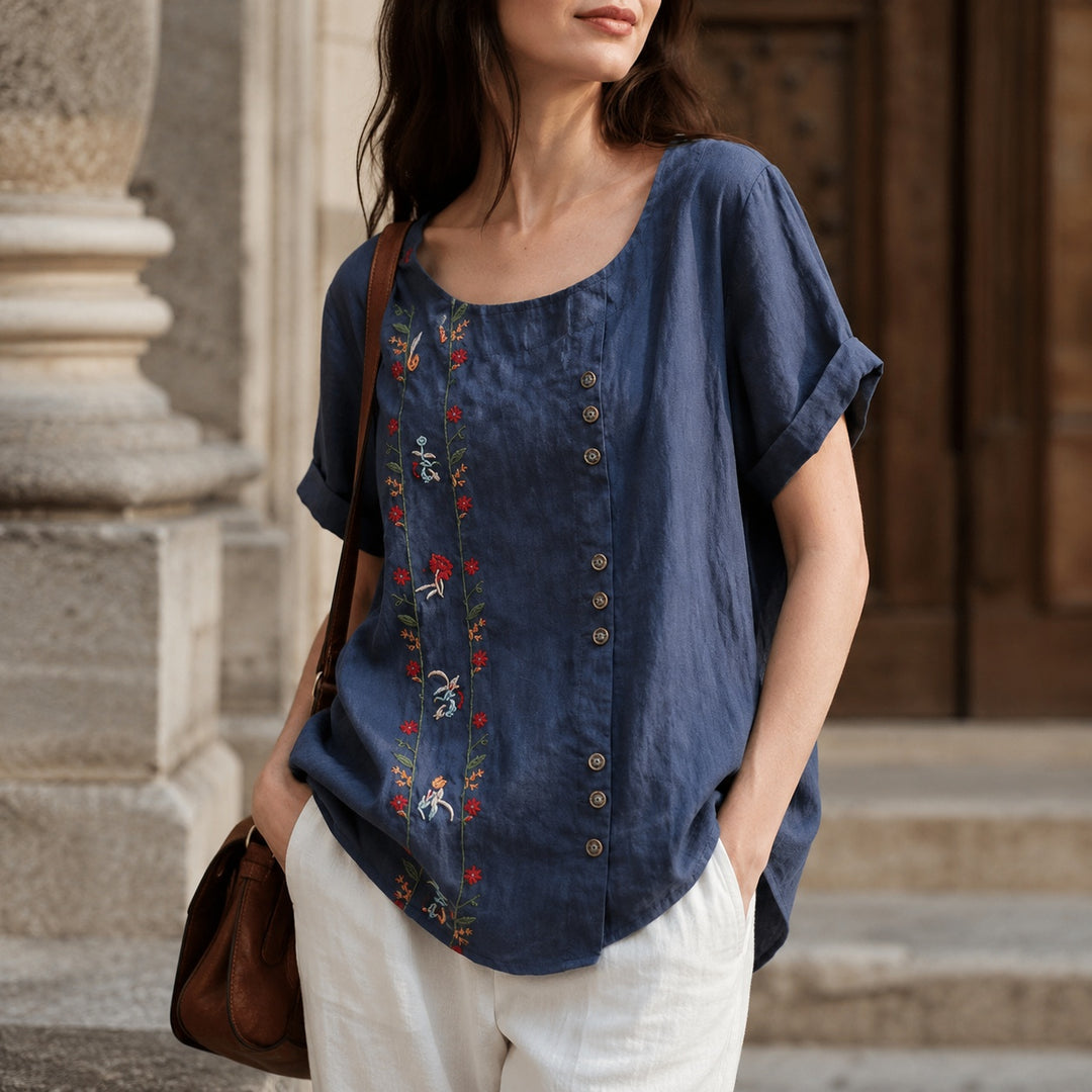 Ricamo Floral-Embroidered Linen Blouse — ce_aub_01