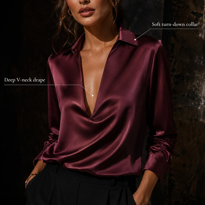 Serafina Draped V-Neck Satin Blouse — ce_metastatic_05