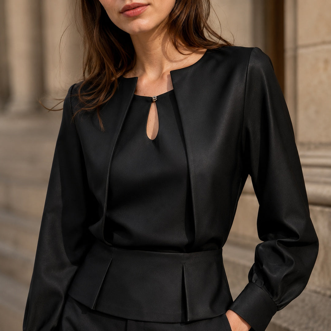Serafina Keyhole Peplum Blouse — ce_aub_01