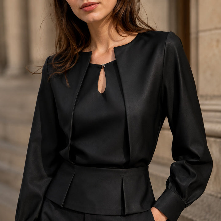 Serafina Keyhole Peplum Blouse — ce_aub_01