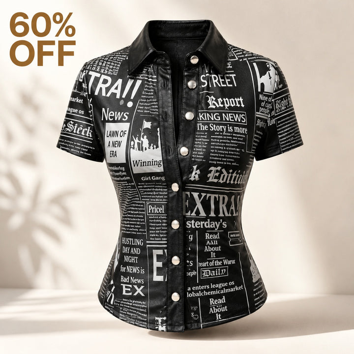 Tabloid Newsprint Button-Down Shirt — ce_metastatic_01