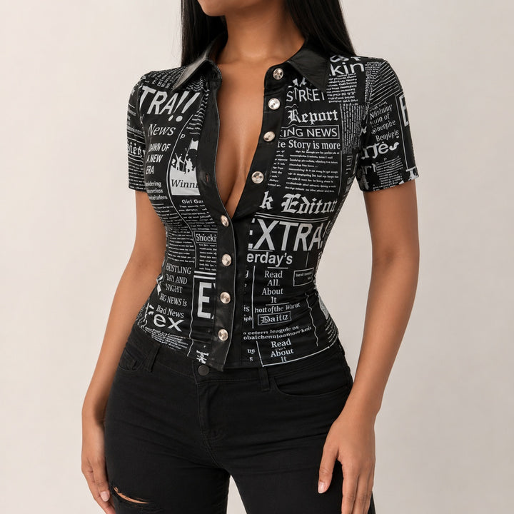 Tabloid Newsprint Button-Down Shirt — ce_studio_01